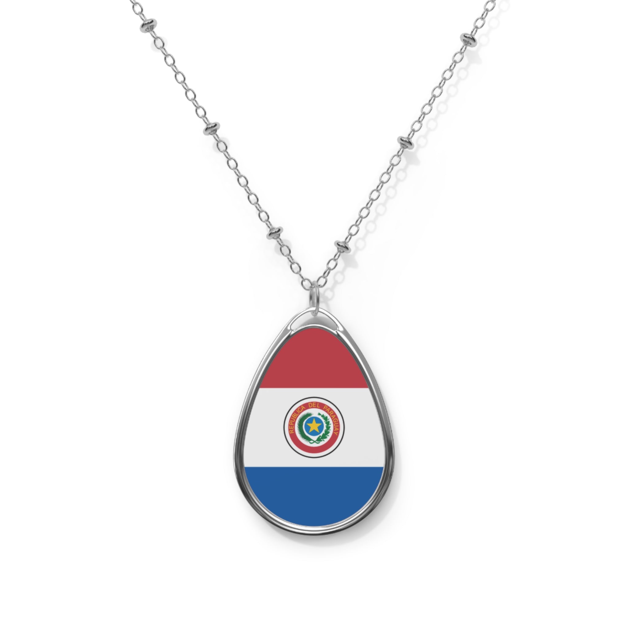 Paraguay Flag Oval Necklace | Paraguayan Heritage Pendant | Rep Ya Flag