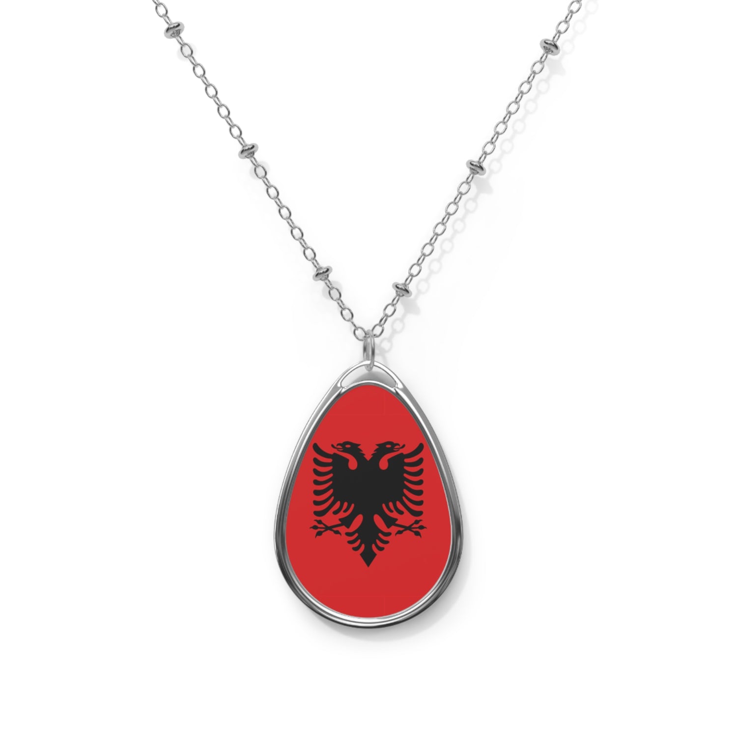Albania Flag Oval Necklace | Albanian Pride Patriotic Jewelry | Rep Ya Flag