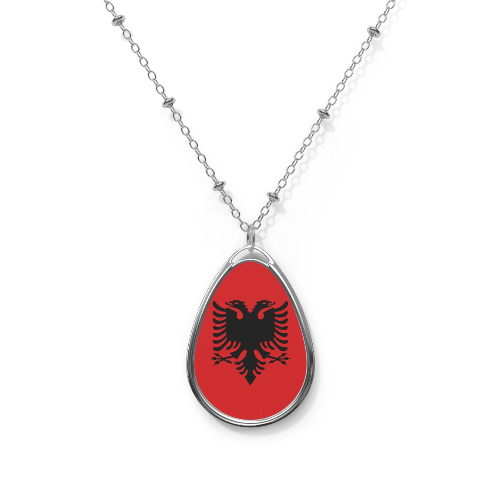 Albania Flag Oval Necklace | Albanian Pride Patriotic Jewelry | Rep Ya Flag