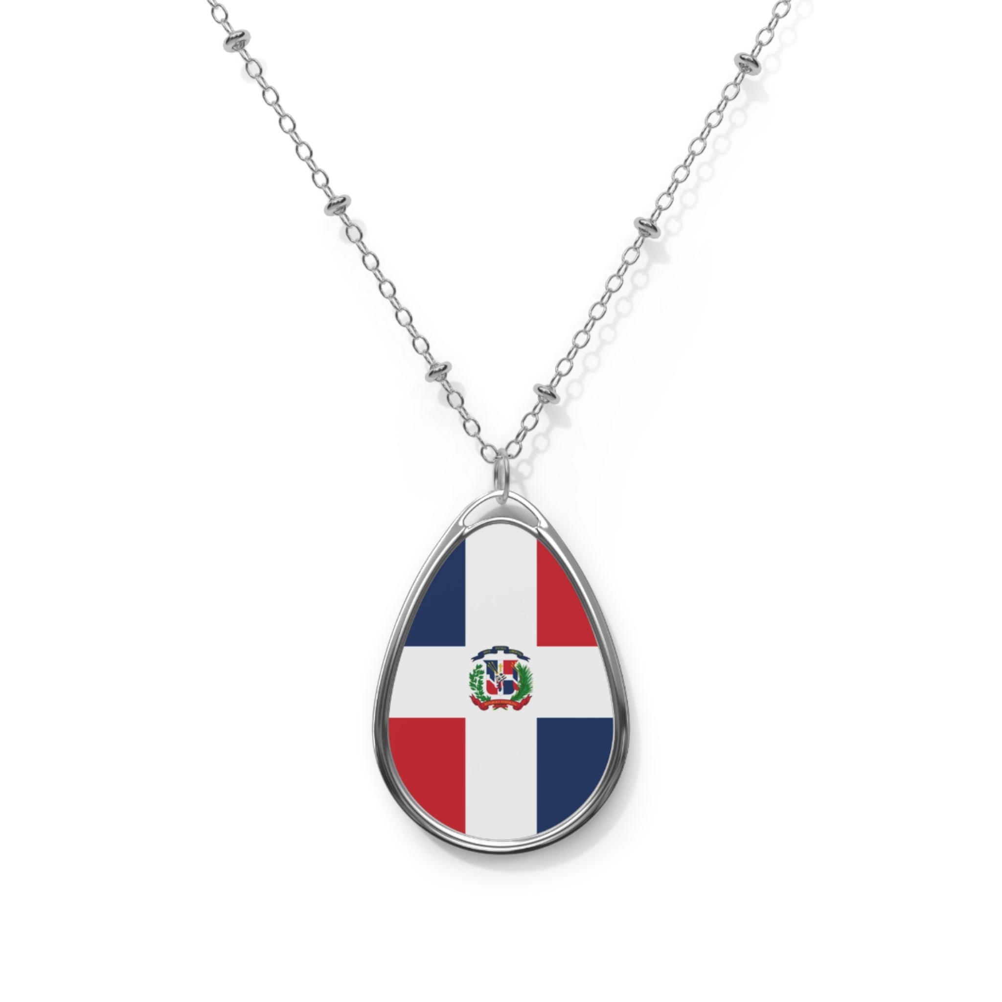 Dominican Republic Flag Oval Necklace | Dominican Heritage Pendant | Rep Ya Flag
