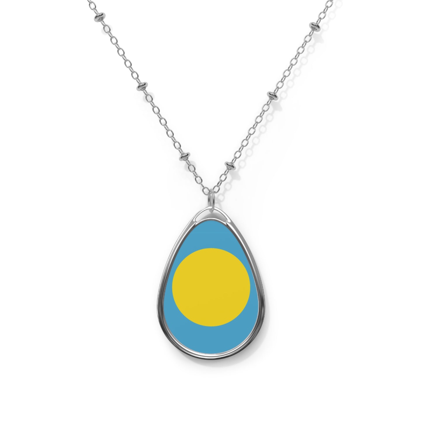 Palau Flag Oval Necklace | Palauan Heritage Pendant | Rep Ya Flag