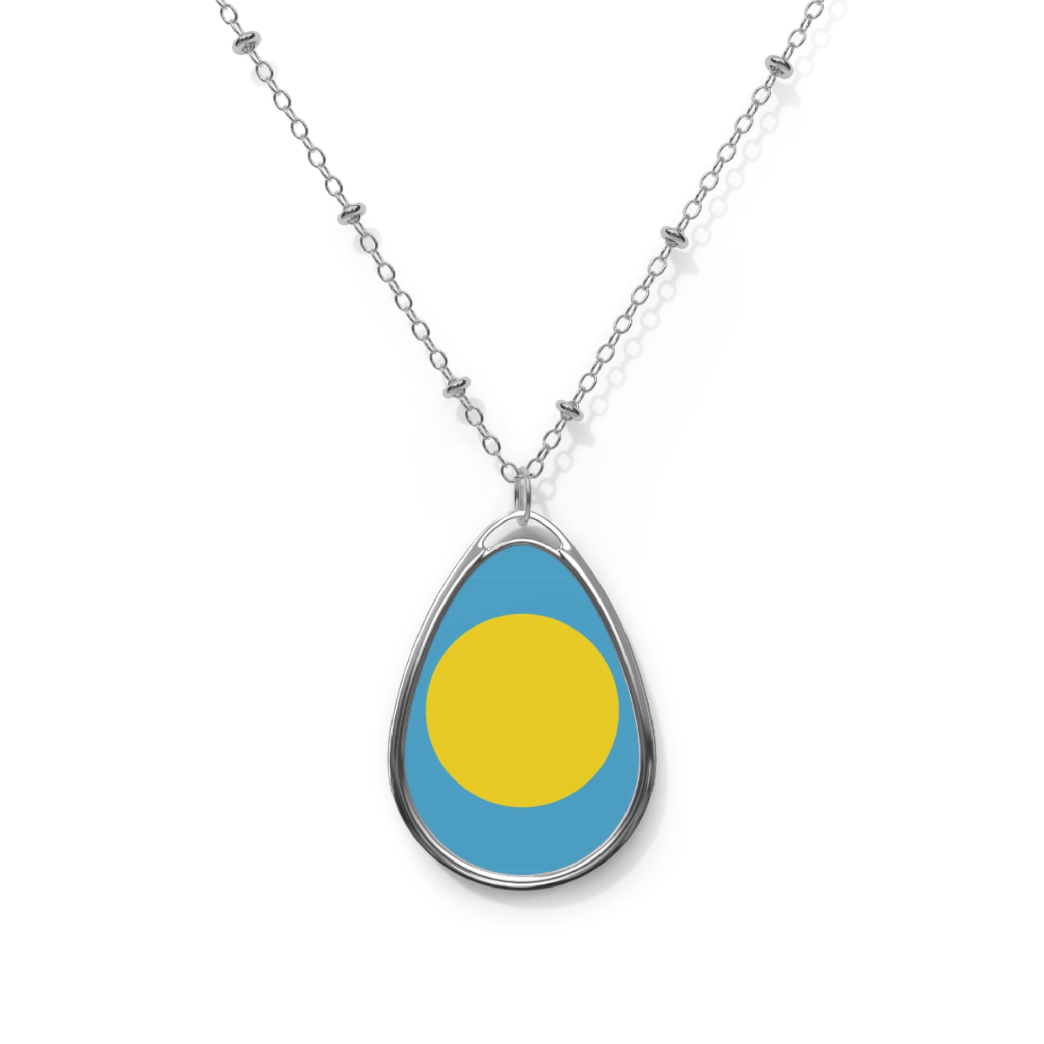 Palau Flag Oval Necklace | Palauan Heritage Pendant | Rep Ya Flag