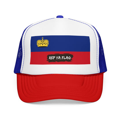 Liechtenstein Flag Foam Trucker Hat | Liechtensteiner Pride Snapback Cap | Rep Ya Flag