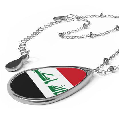 Iraq Flag Oval Necklace | Iraqi Heritage Pendant | Rep Ya Flag