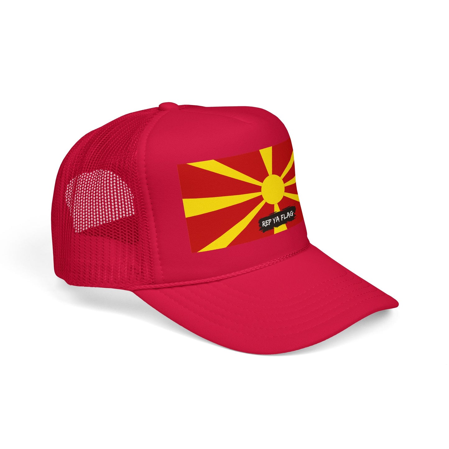 North Macedonia Flag Foam Trucker Hat | Macedonian Pride Snapback Cap | Rep Ya Flag