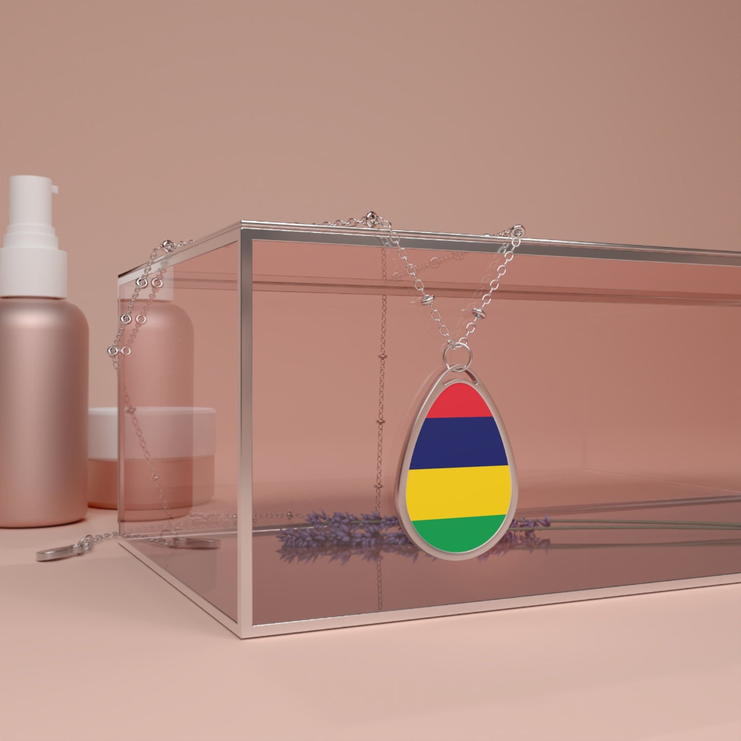 Mauritius Flag Oval Necklace | Mauritian Heritage Jewelry | Rep Ya Flag Pendant Necklace