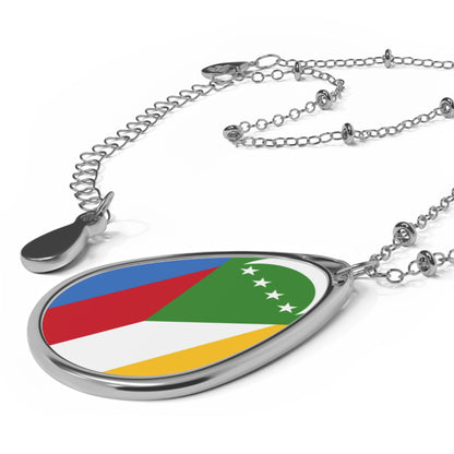 Comoros Flag Oval Necklace | Comorian Heritage Pendant | Rep Ya Flag