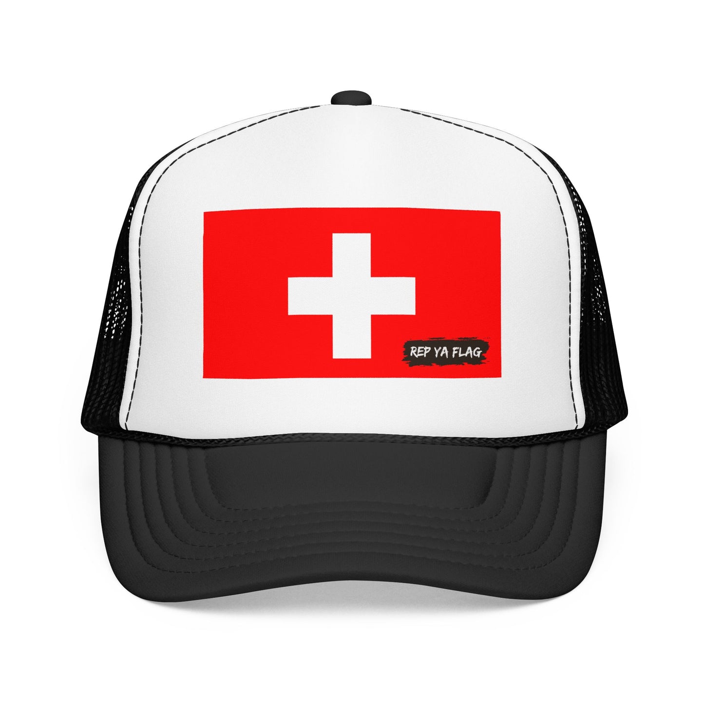 Switzerland Flag Foam Trucker Hat | Rep Ya Flag design