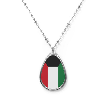 Kuwait Flag Oval Necklace | Kuwaiti Heritage Pendant | Rep Ya Flag