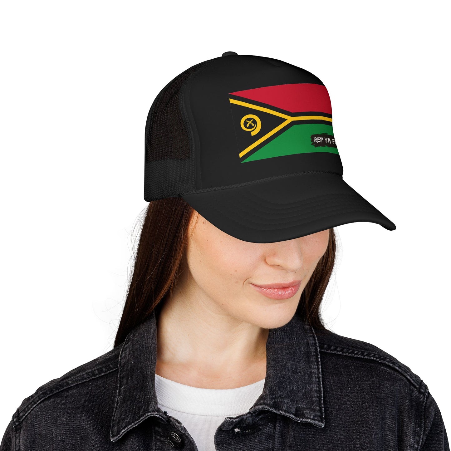 Vanuatu Flag Foam Trucker Hat | Rep Ya Flag design