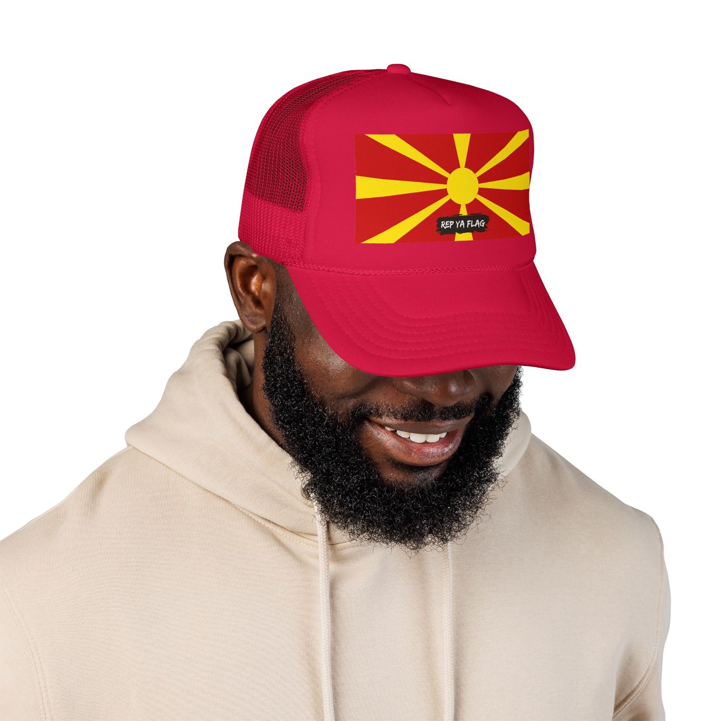 North Macedonia Flag Foam Trucker Hat | Macedonian Pride Snapback Cap | Rep Ya Flag