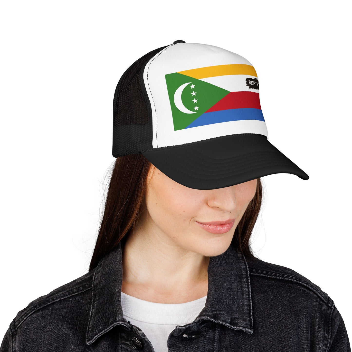 Comoros Flag Foam Trucker Hat | Comorian Pride Snapback Cap | Rep Ya Flag