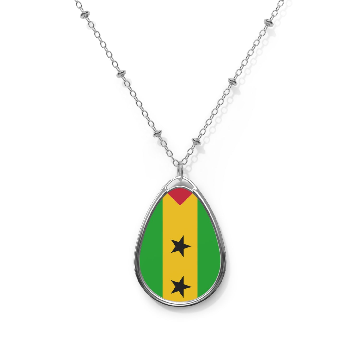 Sao Tome and Principe Flag Oval Necklace