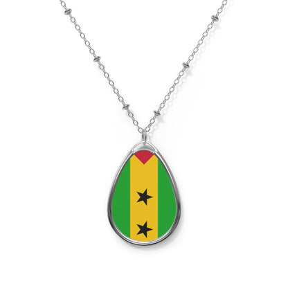 Sao Tome and Principe Flag Oval Necklace