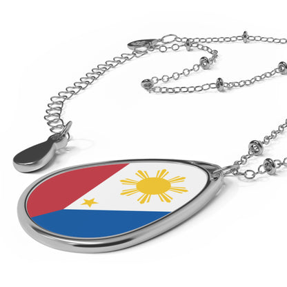 Philippines Flag Oval Necklace | Filipino Heritage Pendant | Rep Ya Flag