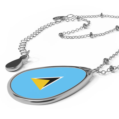 Saint Lucia Flag Oval Necklace | Saint Lucian Heritage Pendant | Rep Ya Flag