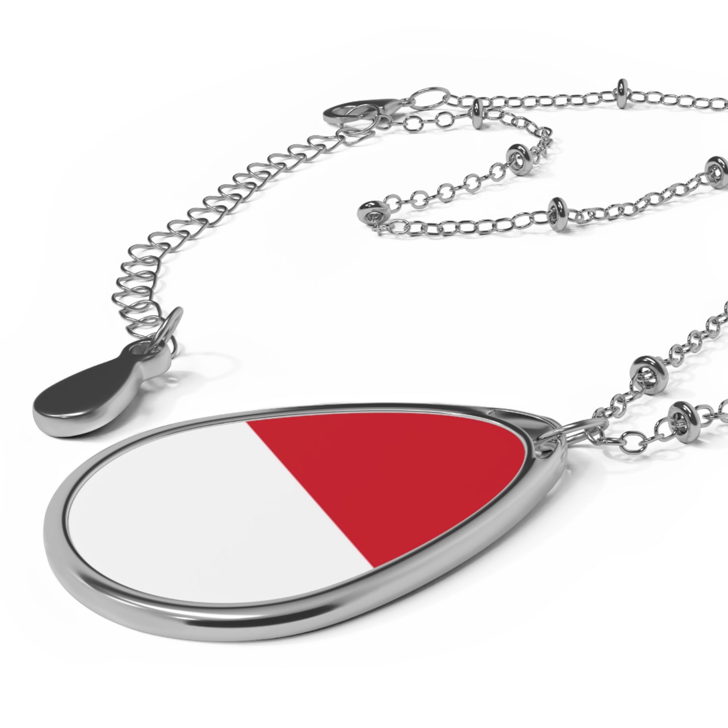 Monaco Flag Oval Necklace | Monegasque Heritage Jewelry | Rep Ya Flag Pendant Necklace