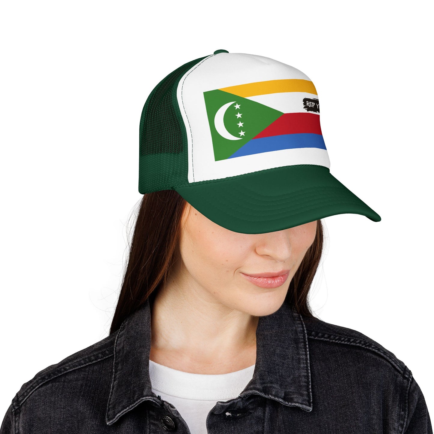Comoros Flag Foam Trucker Hat | Comorian Pride Snapback Cap | Rep Ya Flag