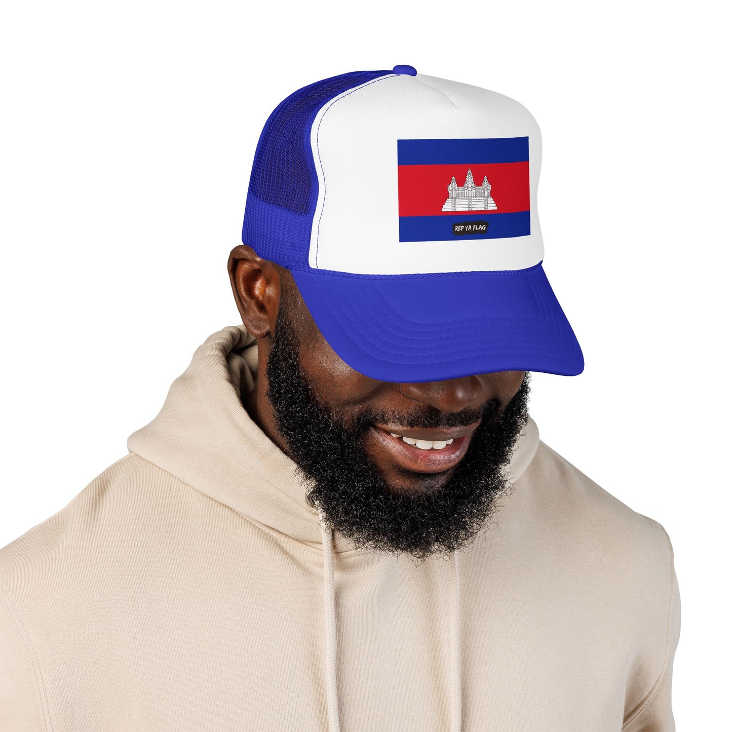 Cambodia Flag Foam Trucker Hat | Cambodian Pride Snapback Cap | Rep Ya Flag