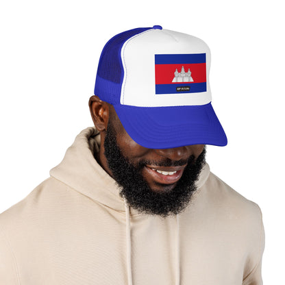 Cambodia Flag Foam Trucker Hat | Cambodian Pride Snapback Cap | Rep Ya Flag
