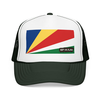 Seychelles Flag Foam Trucker Hat | Seychellois Pride Snapback Cap | Rep Ya Flag