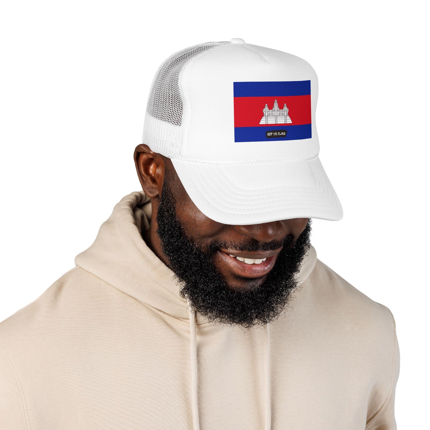 Cambodia Flag Foam Trucker Hat | Cambodian Pride Snapback Cap | Rep Ya Flag