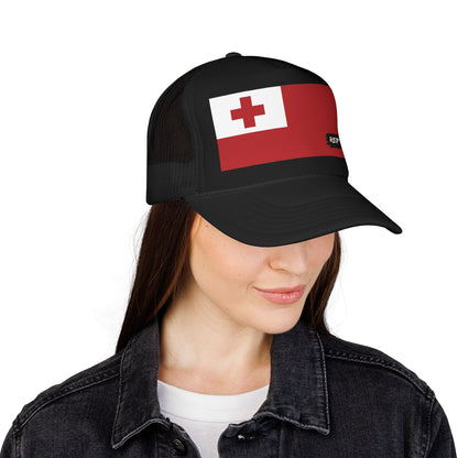 Tonga Flag Foam Trucker Hat | Rep Ya Flag design