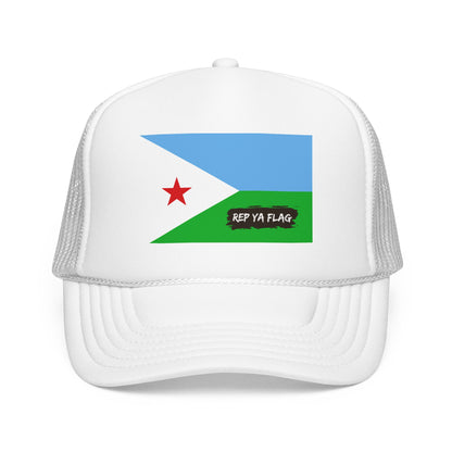 Djibouti Flag Foam Trucker Hat | Djiboutian Pride Snapback Cap | Rep Ya Flag