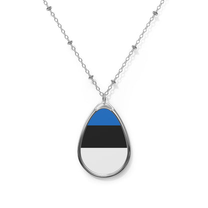 Estonia Flag Oval Necklace | Estonian Heritage Pendant | Rep Ya Flag