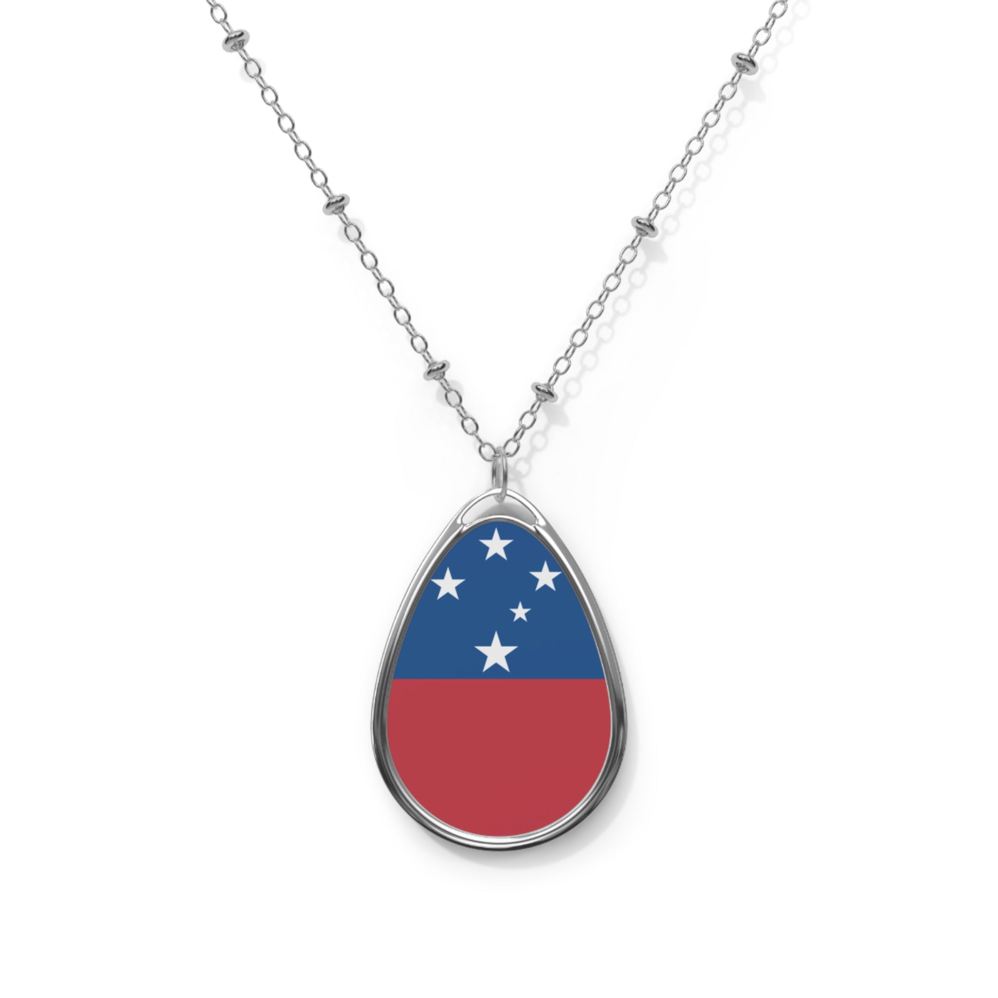 Samoa Flag Oval Necklace | Samoan Heritage Pendant | Rep Ya Flag