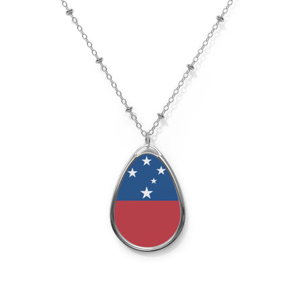 Samoa Flag Oval Necklace | Samoan Heritage Pendant | Rep Ya Flag