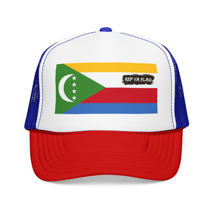 Comoros Flag Foam Trucker Hat | Comorian Pride Snapback Cap | Rep Ya Flag