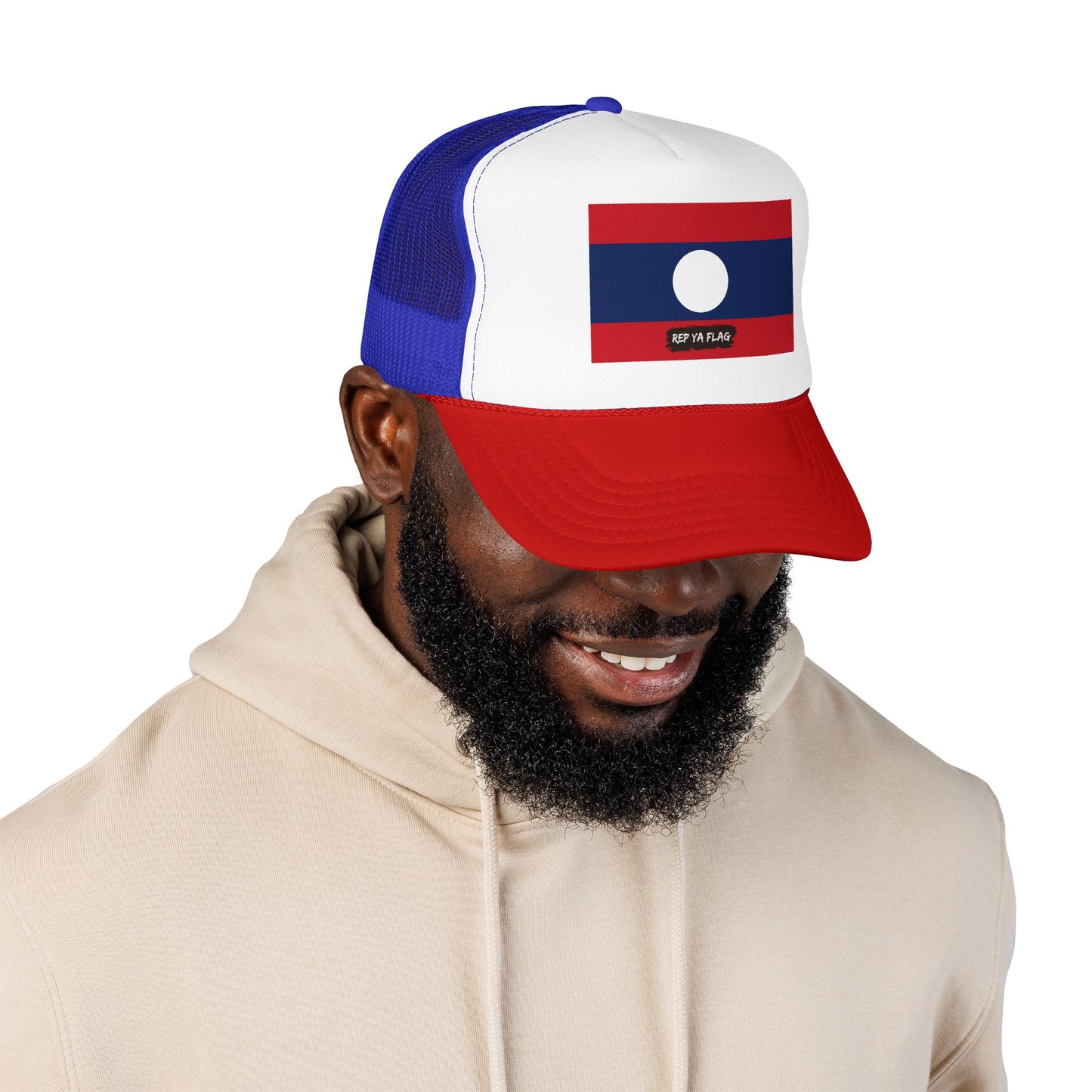 Laos Flag Foam Trucker Hat | Laotian Pride Snapback Cap | Rep Ya Flag
