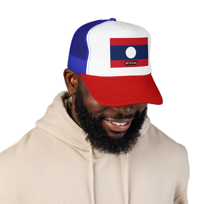Laos Flag Foam Trucker Hat | Laotian Pride Snapback Cap | Rep Ya Flag