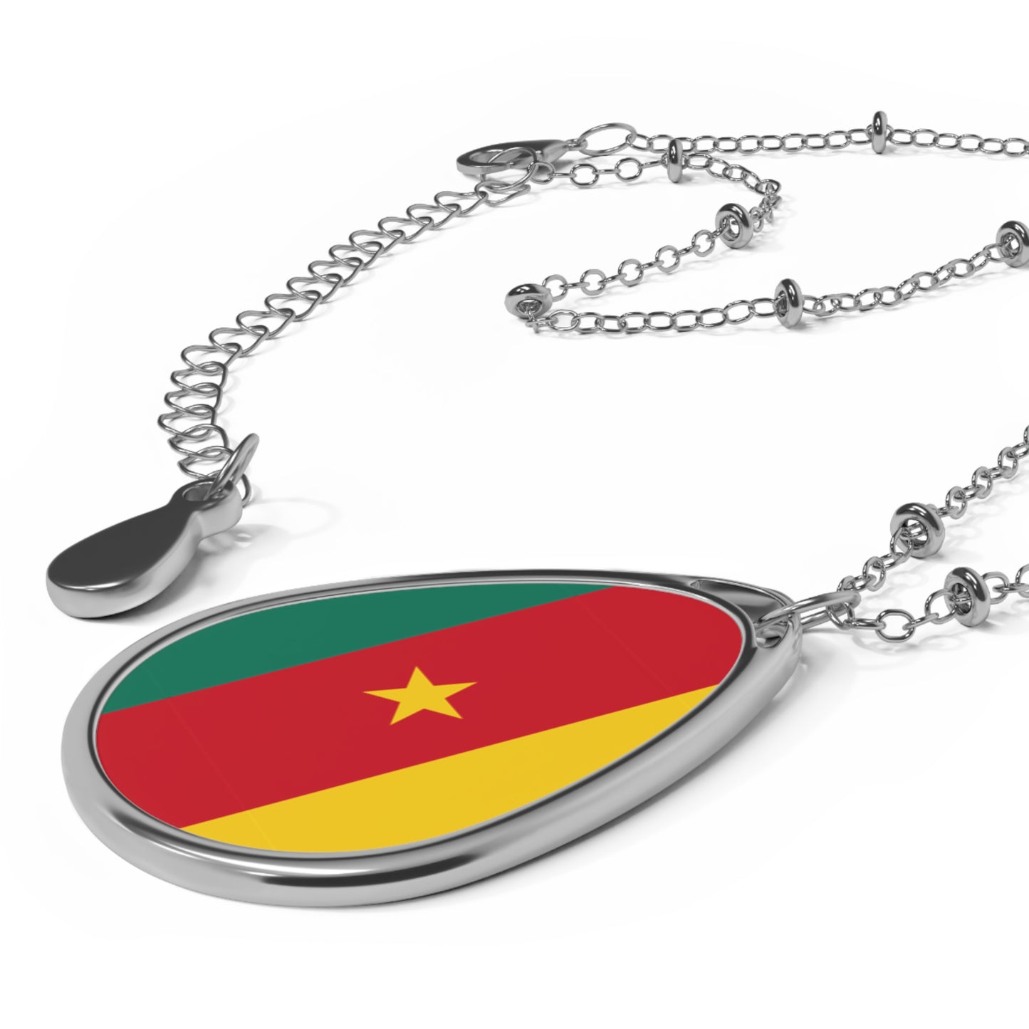 Cameroon Flag Oval Necklace | Cameroonian Heritage Jewelry | Rep Ya Flag